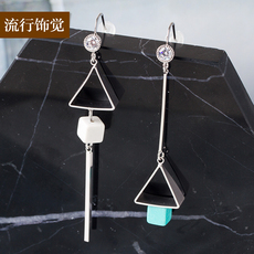 Серьги 流行饰觉 韩版不对称三角几何松石耳环时尚磨砂电镀耳饰女新品 Popular ornament night