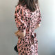 Tea break French dress women's summer slim waist pink leopard skirt chiffon floral dress high-end sense royal sister