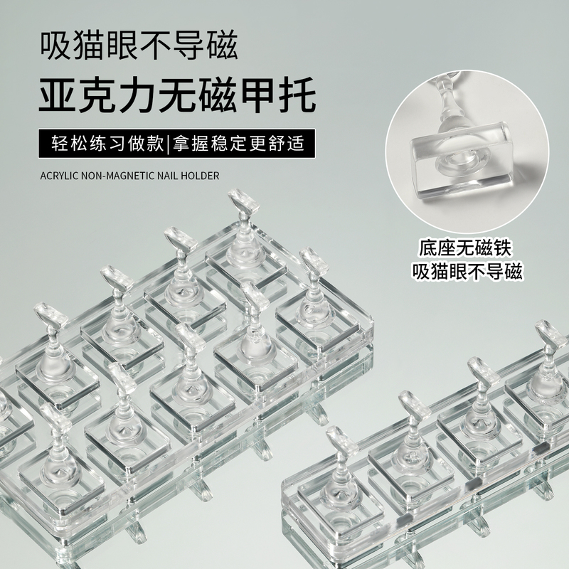 Professional Acrylic Nail Practice Base with Cat-Eye Effect, Non-Magnetic, Detachable, Wearable Nail Template Fixing Stand