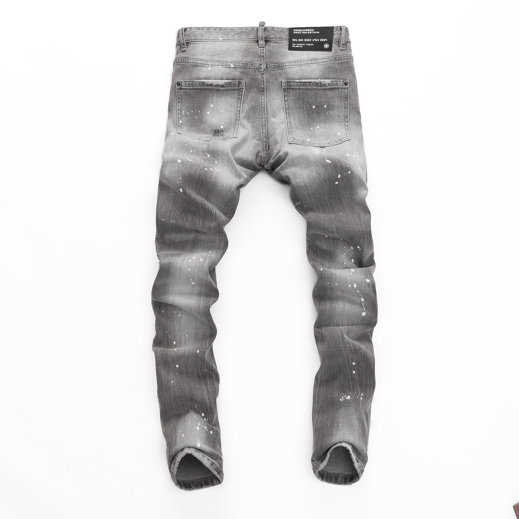 D2 JEANS欧洲站轻奢潮牌烟灰独特水洗漆点涂鸦破洞补丁修身牛仔裤 5
