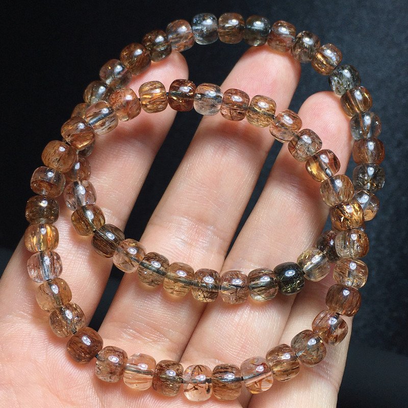 Natural Black Gold Super Crystal Bracelet with Straight-Cut Black Gold Super Seven Beads, Vintage-Style Beads, a Fashionable Gift for Best Friend or Girlfriend