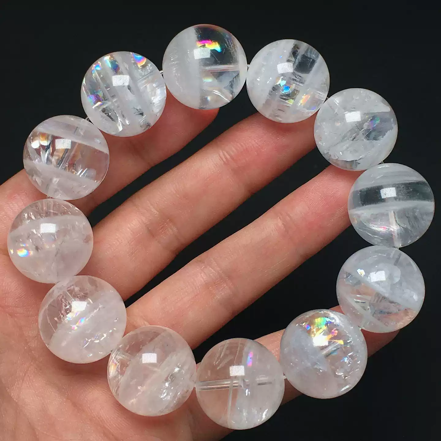 天然石 大玉 パワーストーン 婚纱幽灵 白阿塞 水晶 雪感 天然雪花幽靈手串