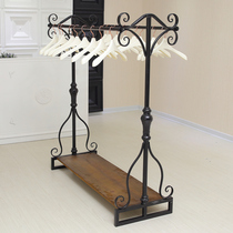 Clothing store display rack parallel bar side hanging floor wrought iron clothes rack with plate wrought iron double rod Nakajima clothing rack
