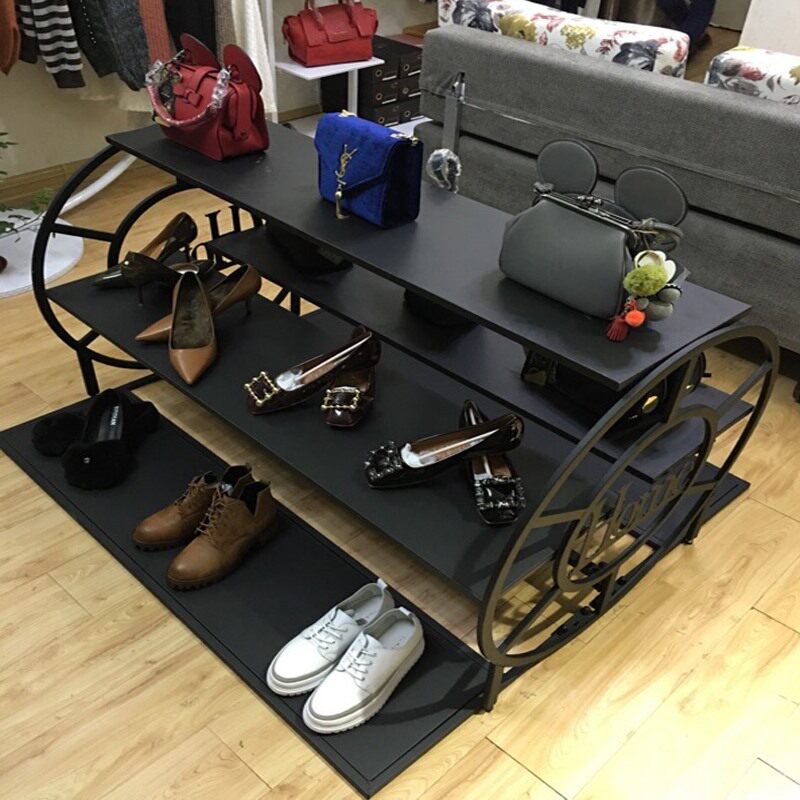 Clothing Store Middle Island Golden Display Show Shoes Store Shoe Rack Multilayer Exhibition Cabinet Ground Style Clothes Bag Rack Iron Art Flowing Water Table