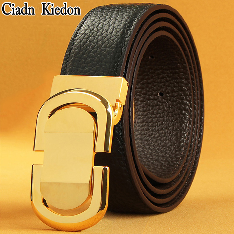 Men's belt top layer cowhide smooth buckle plate buckle business casual Korean version of pure copper pants belt belt pants belt CI43