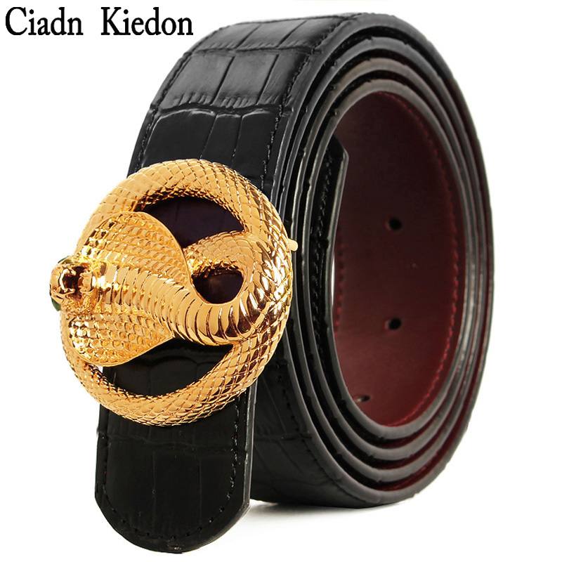 Men's belt stainless steel cobra animal belt head layer cowhide crocodile pattern pants belt personality fashion CI53