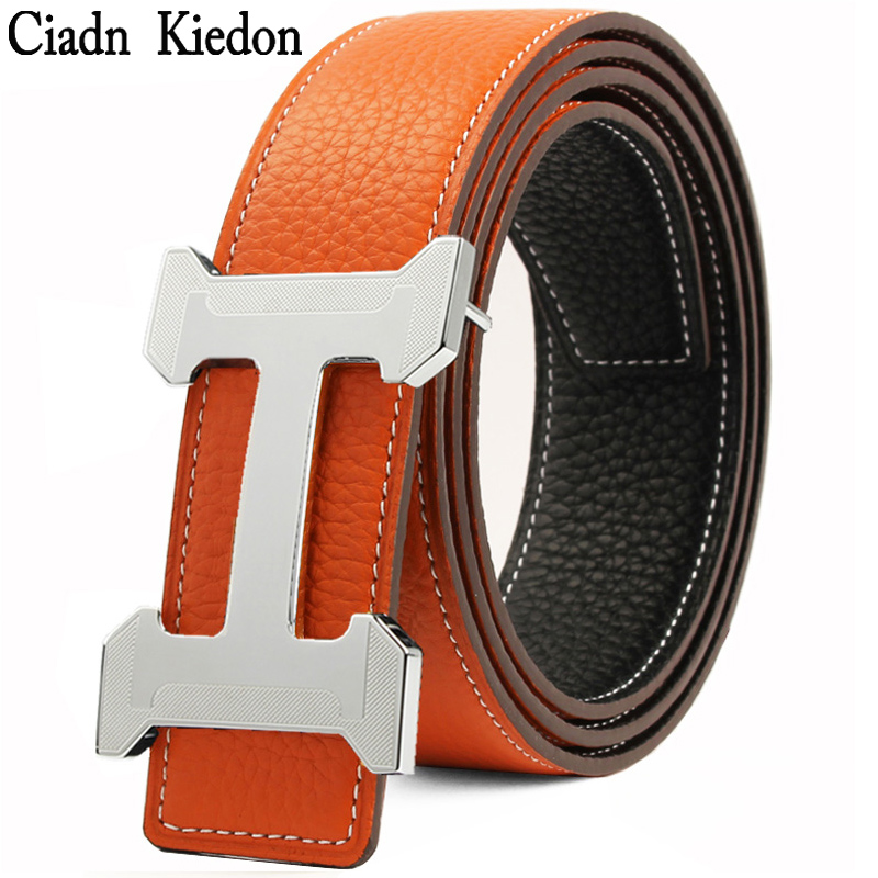 Men's belt stainless steel belt head layer cowhide plate buckle lengthened and increased smooth buckle pants belt belt leisure CI37