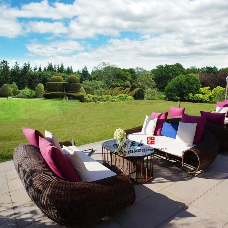 Outdoor indoor rattan sofa project curved rattan sofa sample house exhibition center company rattan sofa living room club rattan sofa