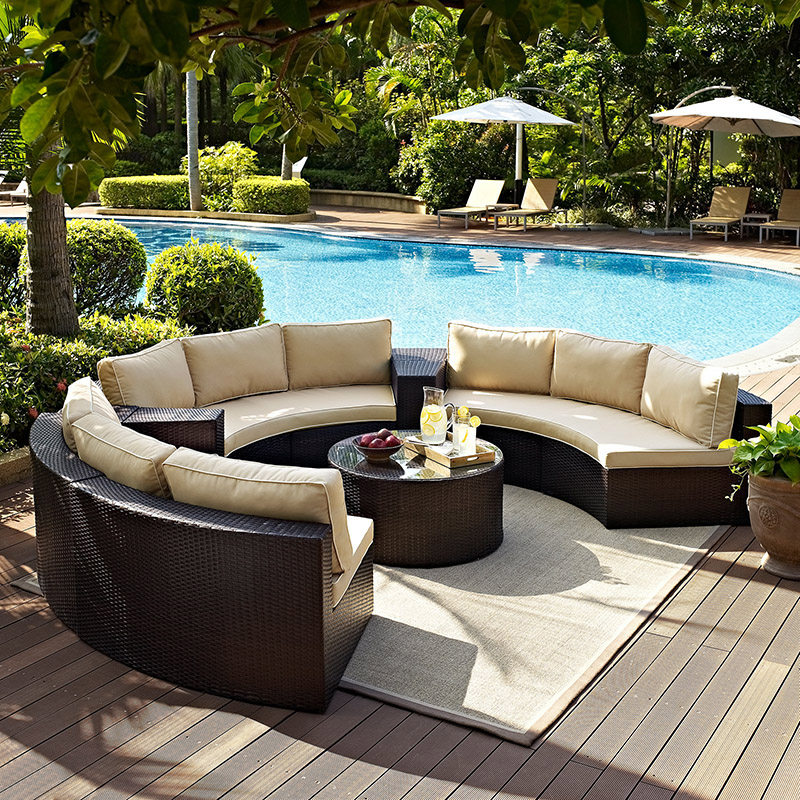 Round Rattan Sofa Outdoor Semicircular Sofa Outdoor Leisure Rattan Curved Sofa Rattan Chair Combination Furniture