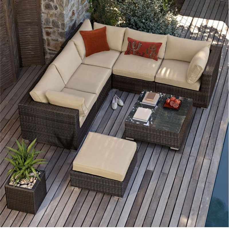 Outdoor rattan sofa combination rattan pedal sample house display center corner terrace living room balcony courtyard imitation rattan woven furniture