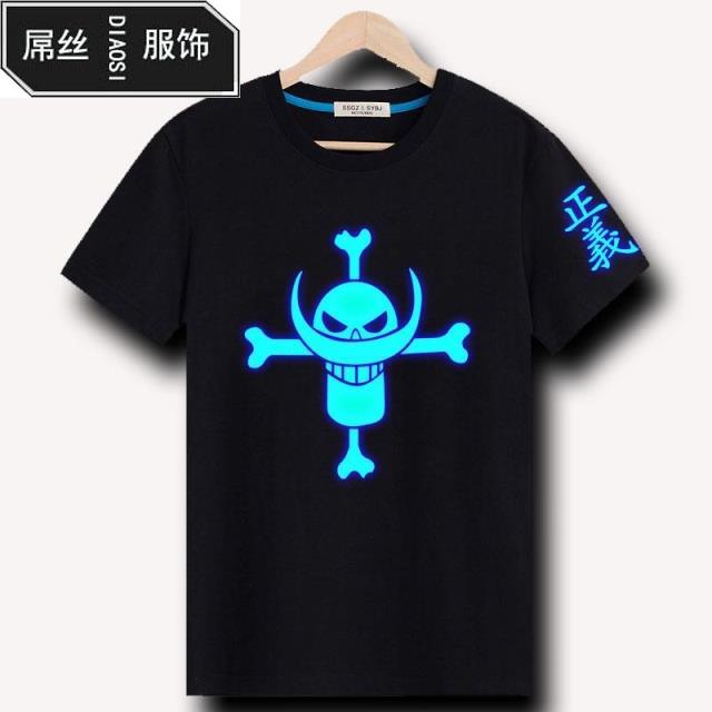 Sáng Anime One Piece Road Bay Trắng Râu Ngắn Tay Áo T-Shirt Huỳnh Quang Ánh Sáng Quần Áo Vòng Cổ T-Shirt Sinh Viên Nhanh Khô