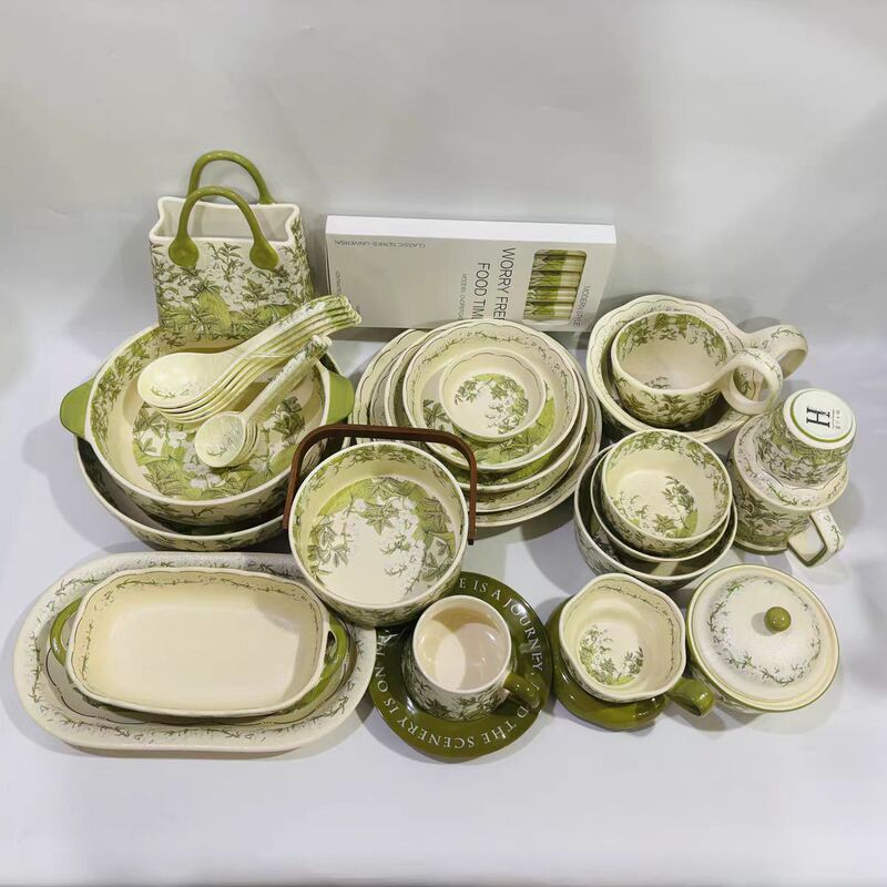 Huadian Happiness Lily of the Valley Tableware Rice Bowl Noodle Bowl Soup Bowl Breakfast Bowl Salad Bowl Gift Glaze-In-Paint Frosted Style