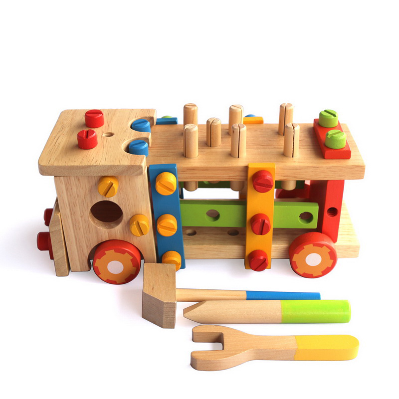 Wooden play family Wooden disassembly and assembly of variable nuts Large tool car multi-functional children's educational toys promotion