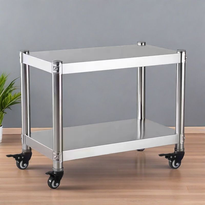 Kitchen Stainless Steel Wheeled Storage Rack, Two-Tier Mobile Sideboard, Home Microwave Oven, Rice Cooker, Small Shelf