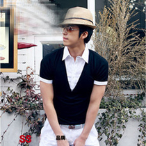 Summer loaded man short sleeve T-shirt Korean version fashion big V collar black white edge deep V collar bottom-shirt clothes half sleeve