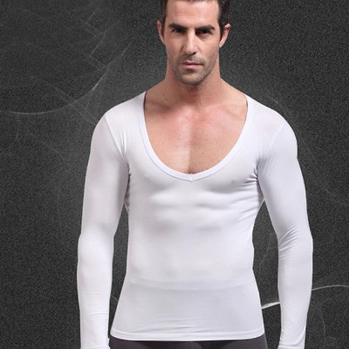 Men's cotton sweatshirt Modale ultra deep v undershirt Jersey Fever Coat Single Piece Low Collar Slim