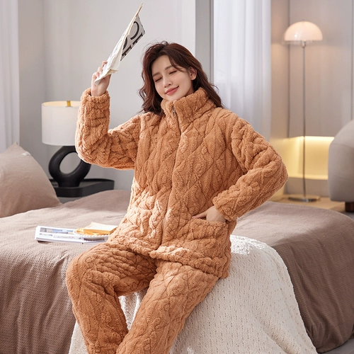 Утепленная стеганая хлопковая пижама, фланелевый комплект с молнией, оверсайз