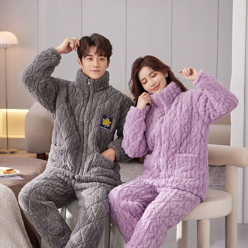 Утепленная стеганая хлопковая пижама, фланелевый комплект с молнией, оверсайз