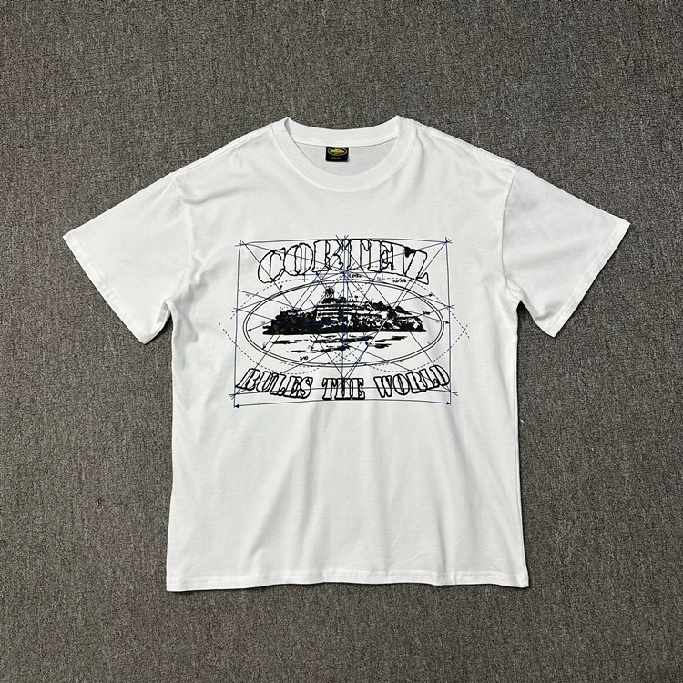 Американский Corteiz топы серия Alcatraz с HD-печатной графикой, Gothic Dark Style, короткий рукав, модная бренда одежда