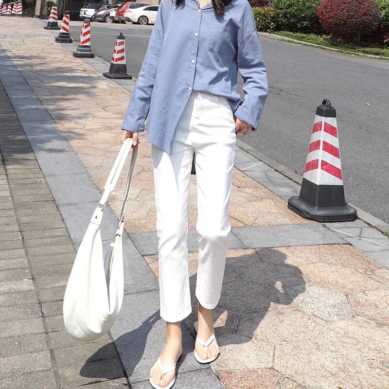 White Straight-Leg Jeans for Women, Spring 2026 New High-Waisted Slim Fit Pants for Petite Ladies