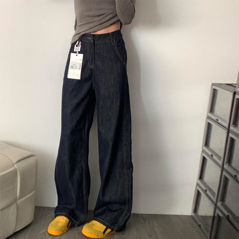 Dark Blue Denim Wide-Leg Straight Jeans for Women, Spring and Autumn 2026 New Style, Autumn and Winter Fleece-Lined Pants for Pear-Shaped Body Type Dark Blue Denim Wide-Leg Straight Jeans for Women, Spring and Autumn 2026 New Style, Autumn and Winter Fleece-Lined Pants for Pear-Shaped Body Type