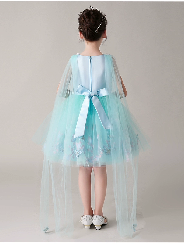 Váy công chúa cô gái váy cưới bầu trời màu xanh lưới dài váy trong trẻ em lớn guzheng trang phục catwalk - Váy trẻ em