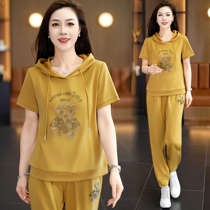 Ice Silk Short-Sleeved Casual Sportswear Suit for Women, Summer 2026 New Fashion Hooded Thin Long Pants Two-Piece Set