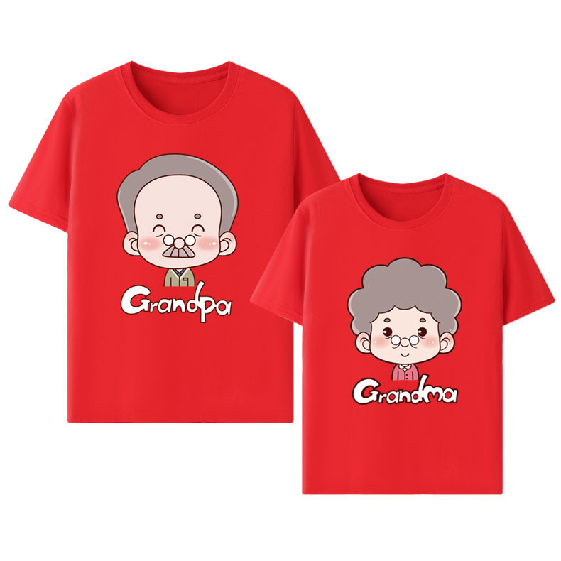 Grandparents, Middle-Aged and Elderly Couple Outfits, Loose-Fitting, Large-Size, Pure Cotton Short-Sleeve T-Shirts, Summer Tops