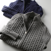 Solid Level Foreign Trade Mens Clothing Factory Cut Tail Stock Classic Hemp Flower Thickened Sweater Cardiovert Knitwear