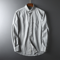 Very Fresh striped foreign trade Mens factory cut tail goods Oxford spinning long sleeve casual shirt shirt shirt shirt