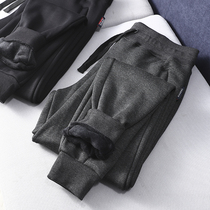 A pair of winter foreign trade tail men do not fall warm slim body plus velvet padded trousers mens bunches casual pants