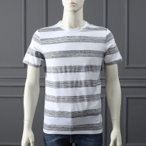 外贸剪标尾单 夏装男士休闲圆领薄款短袖色织条纹棉T恤衫半袖