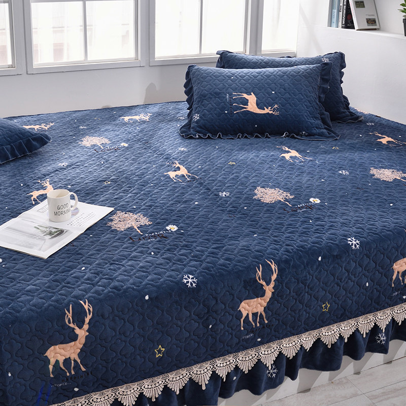 Custom milk velvet sheets three-piece set tatami large kang single thick sandwich cotton quilted anti-slip kang cover cushion kang cover