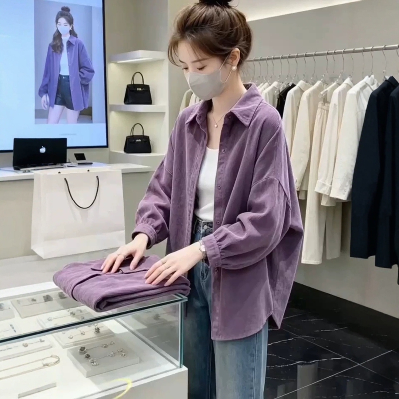 Corduroy Shirt Jacket for Women 2026 Autumn New Plus Size Loose Fit Age-Reducing Versatile Long-Sleeve Shirt Top Corduroy Shirt Jacket for Women 2026 Autumn New Plus Size Loose Fit Age-Reducing Versatile Long-Sleeve Shirt Top