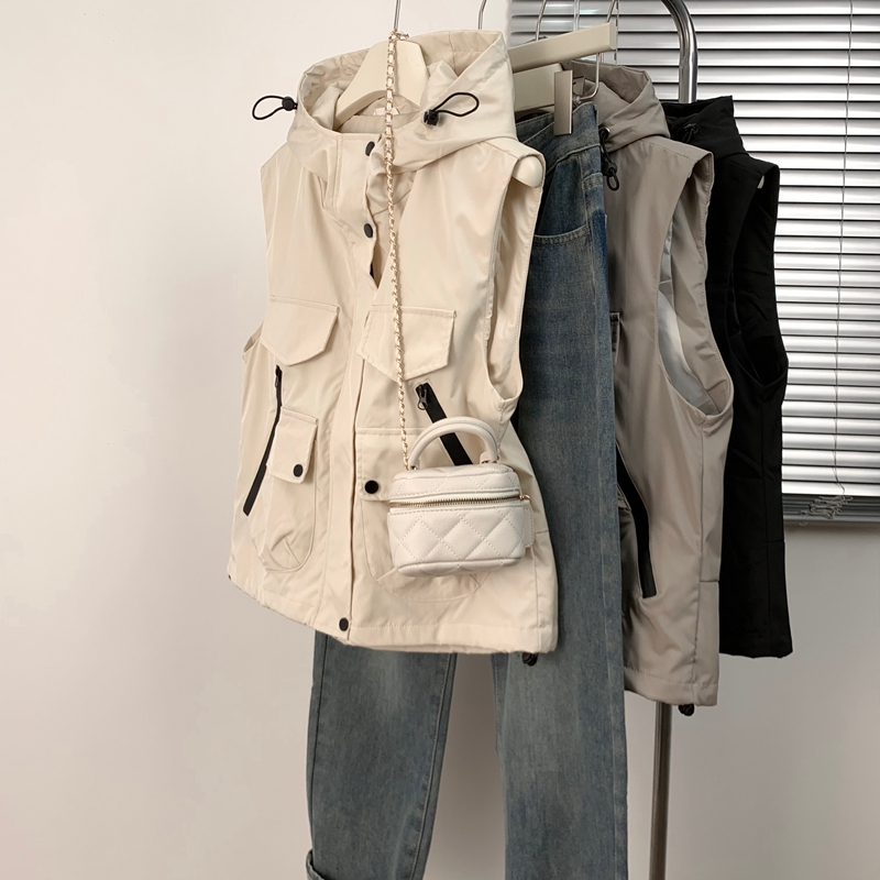 Plus-Size Loose-Fitting Hooded Work Vest for Women, This Year's Trendy New Style, Sleeveless Vest for Chubby Women