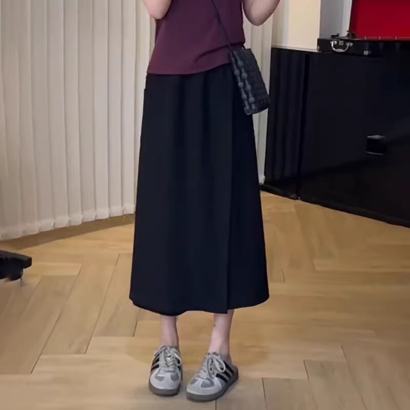 Korean-Style Design Black Skirt Pants for Women 2026 Summer Thin Large Size Plus-Size High-Waisted Loose Drape Eight-Point Pants Korean-Style Design Black Skirt Pants for Women 2026 Summer Thin Large Size Plus-Size High-Waisted Loose Drape Eight-Point Pants