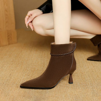 High-quality high-heeled short boots for women slimming genuine leather martin boots