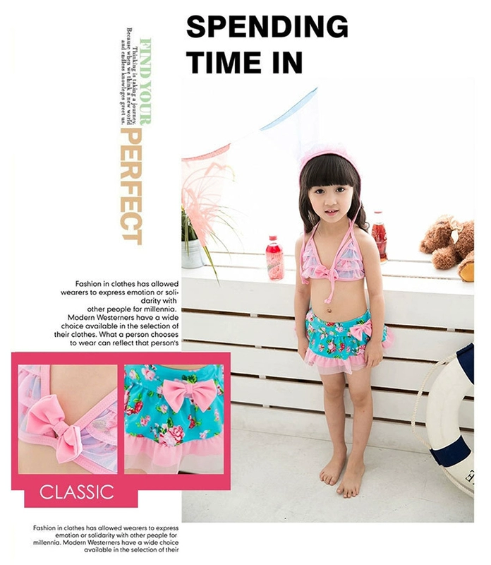 Trẻ em mới của Hàn Quốc đồ bơi với mũ bơi dễ thương bé ren bộ bikini chia áo tắm cô gái áo tắm