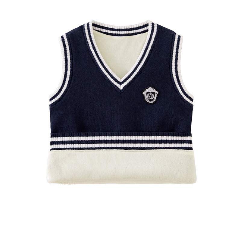 Children knit vest V neckline with velvet thickened autumn and winter clothing male and female warm hair linen clothes Primary school uniforms 8-Taobao