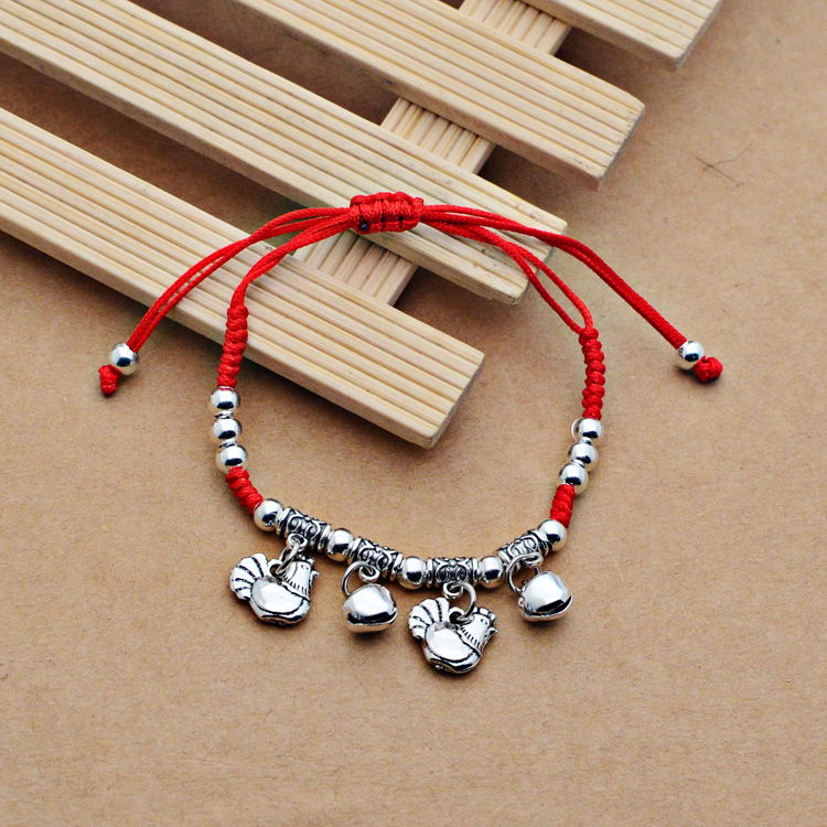 Vintage đỏ dây chuông vòng chân nữ sinh năm 12 cung hoàng đạo dệt gió cổ bạn gái gợi cảm mắt cá chân chuỗi - Vòng chân vòng chân bạc nữ đẹp