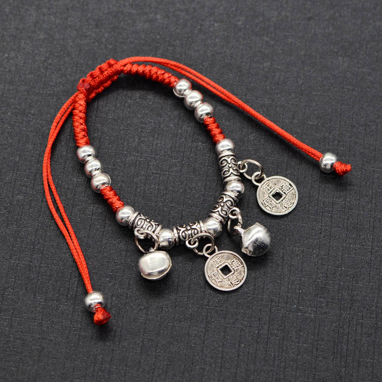Vintage đỏ dây chuông vòng chân nữ sinh năm 12 cung hoàng đạo dệt gió cổ bạn gái gợi cảm mắt cá chân chuỗi - Vòng chân vòng chân bạc nữ đẹp