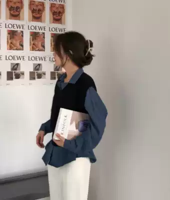 2020 autumn and winter new Ernie wind pullover knitted vest women's V-neck fashion solid color vest sweater inner top