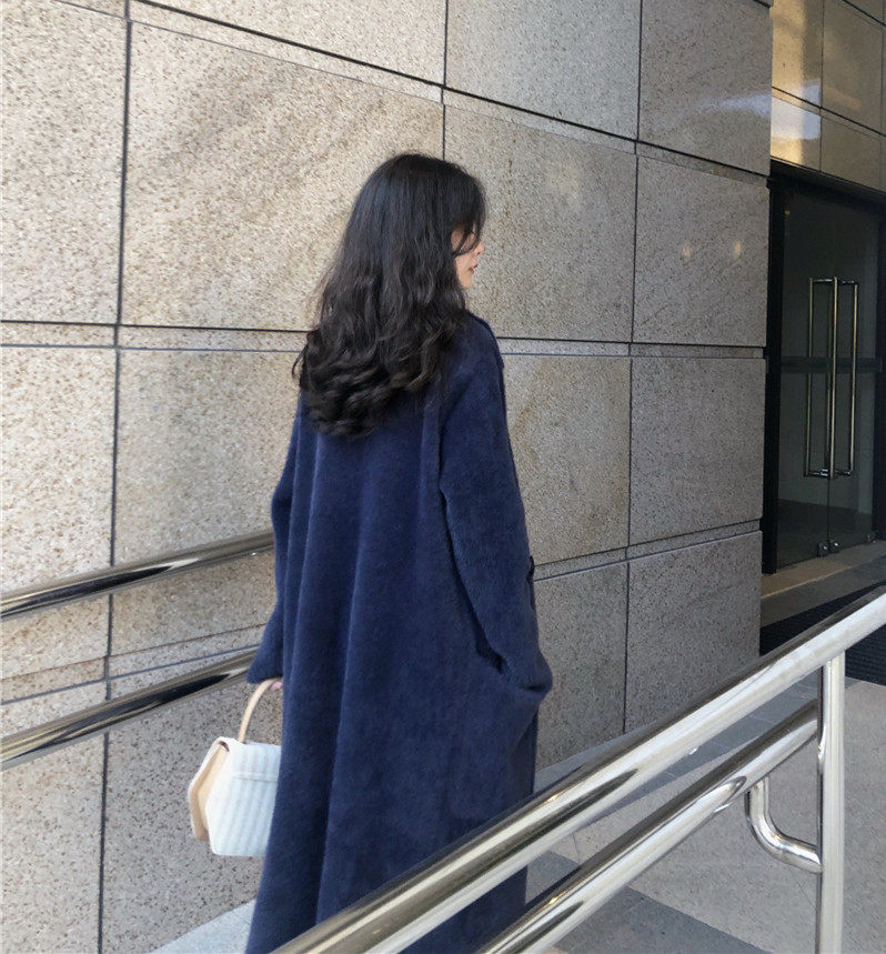 Imitation ferret fur coat jacket woman 2021 spring autumn new medium long after knee loose knit cardiovert coat-outside wearing-Taobao