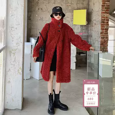 Imported cashmere coat female long version 2021 Winter new fur one lamb fur coat fashion Young