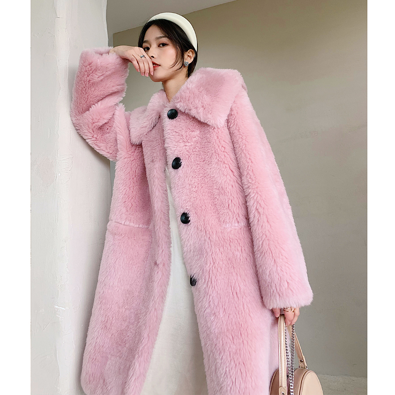 Lamb fur straw jacket woman 2021 autumn and winter new sheep cut velvet big coat with long version of leather hair integrated outline slim