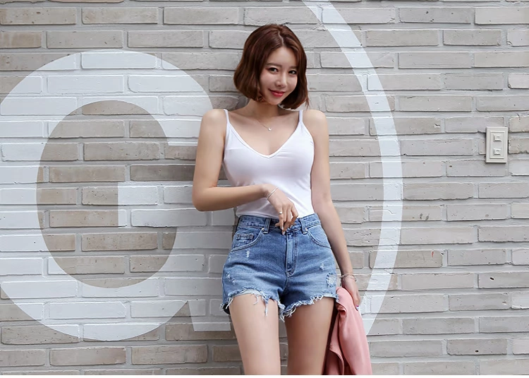 Áo yếm nữ 2018 mới mùa hè Slim áo bó sát nữ gợi cảm với áo cổ chữ V không tay chạm đáy thủy triều T - Áo ba lỗ