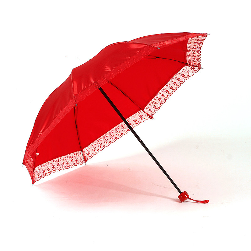Wedding Celebration Red Umbrella Folded Pearl Lace Bridal Umbrella Sunny Creative Umbrella Wedding Supplies Wholesale