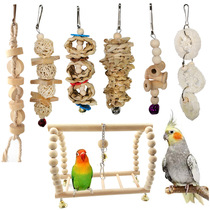 Parrot toy primary color 7 pieces set combination swing station frame tiger skin peony Xuanfeng Wen bird to solve the puzzling Vine ball string