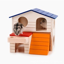 Hamster double-layer wooden house wooden villa hamster toy bear warm hamster supplies Golden Bear small pet