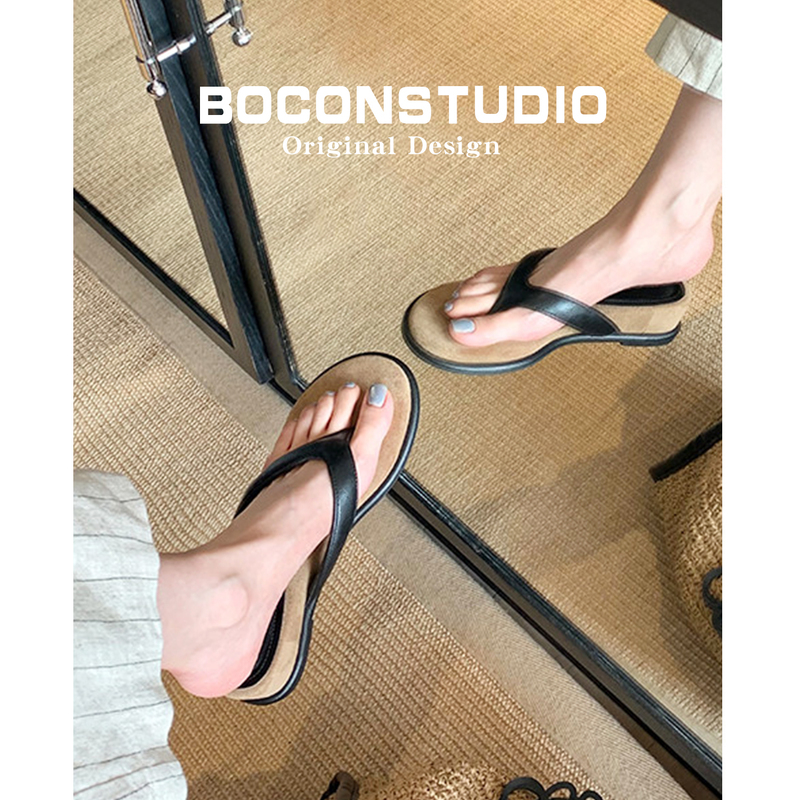 Sheepskin Version~ Women's Summer Flip-Flops with a Stepping-On-Clouds Feel, Suitable for Outdoor Wear, Beach Vacation Style, French-Style Wedge Sandals